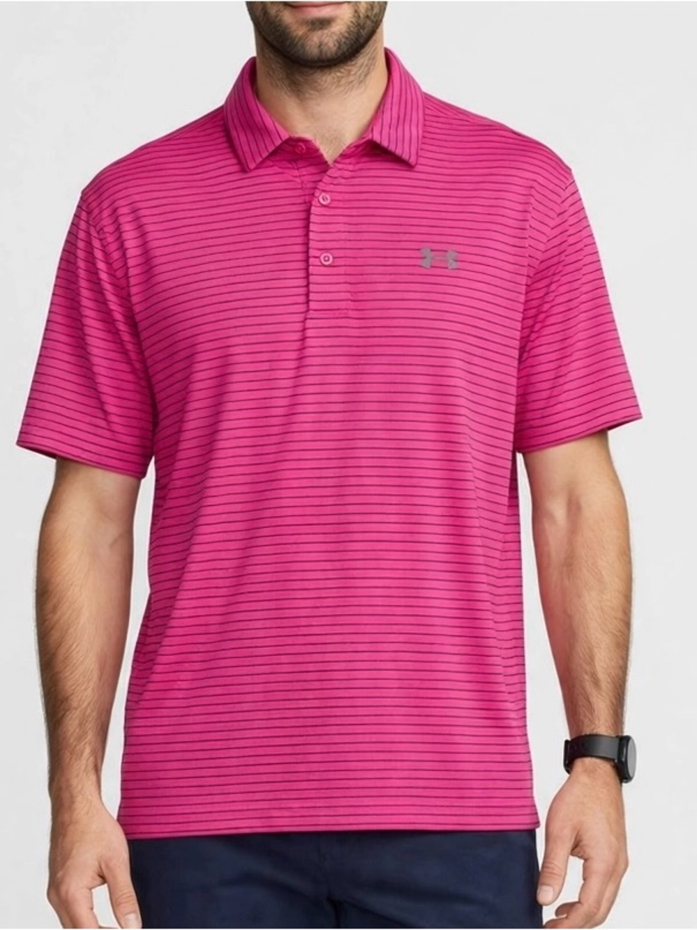 Under Armour Pink Striped Golf Polo Shirt Men's Size 2XL